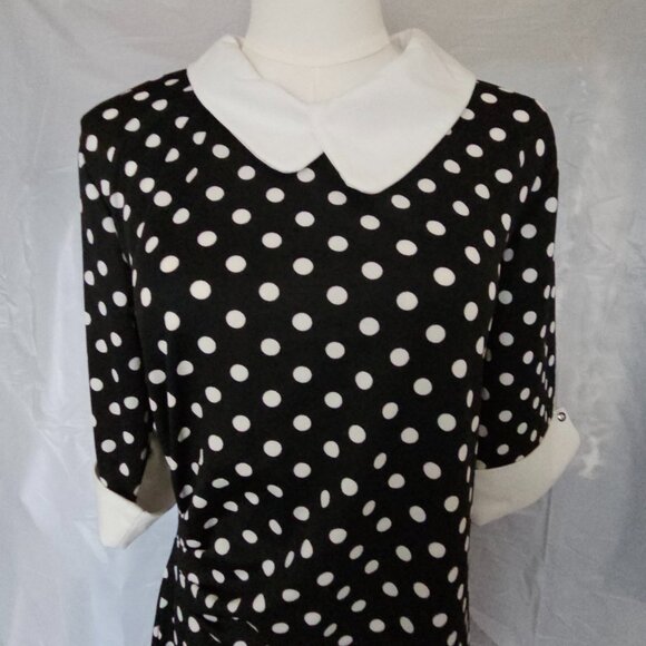 Oxiuly Retro Polka Dot Sheath Dress – Black & White – Peter Pan Collar – Size L - Picture 3 of 11